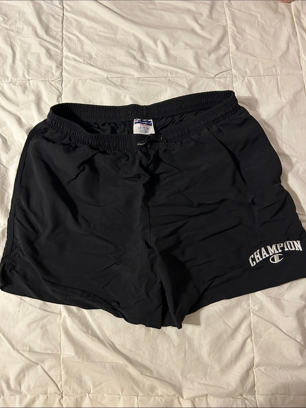 Champion Black Men's Athletic Shorts with White Logo
